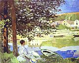 By The River, Brondbyvester Paintings - The River Bennecourt by Claude Monet